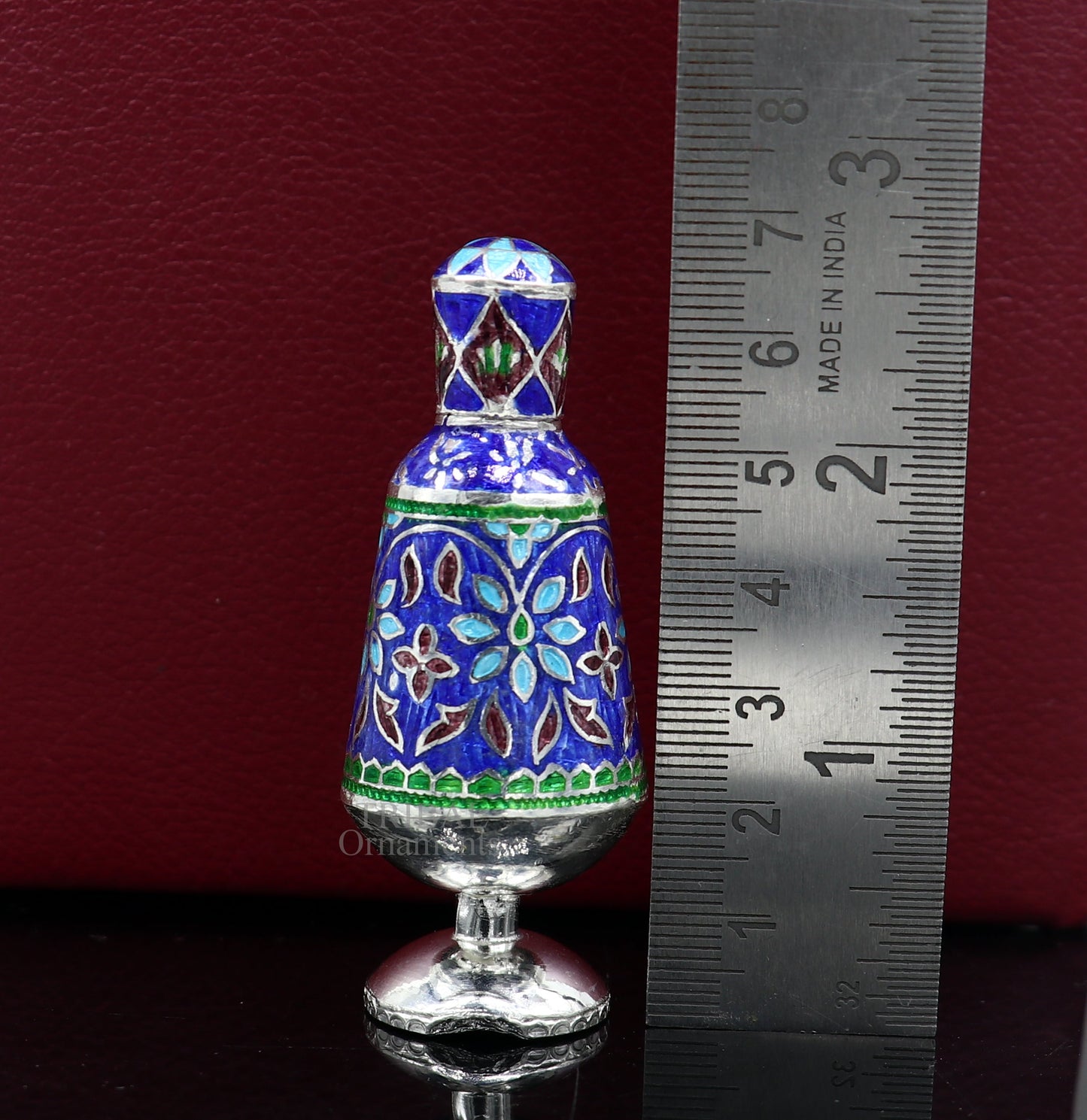 Vintage floral design 925 sterling silver Sindoor box, Kumkum box/ trinket box bridal enamel jewelry collection from Rajasthan india stb149 - TRIBAL ORNAMENTS