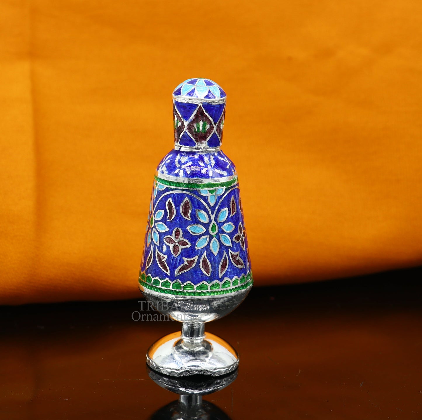 Vintage floral design 925 sterling silver Sindoor box, Kumkum box/ trinket box bridal enamel jewelry collection from Rajasthan india stb149 - TRIBAL ORNAMENTS