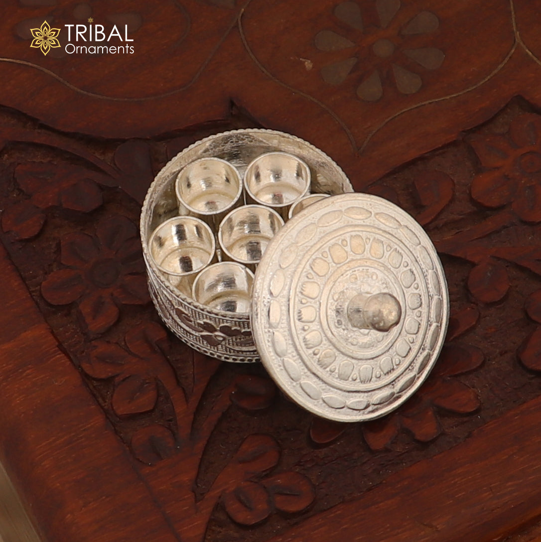 925 silver handmade gorgeous small idol's Prasad box, trinket box, masala/ spices box stb854