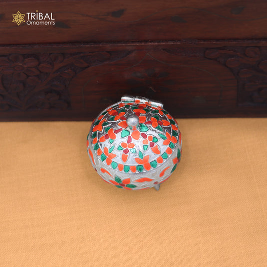 925 Sterling silver fabulous meenakari design trinket box, container box, sindoor customized box stb913