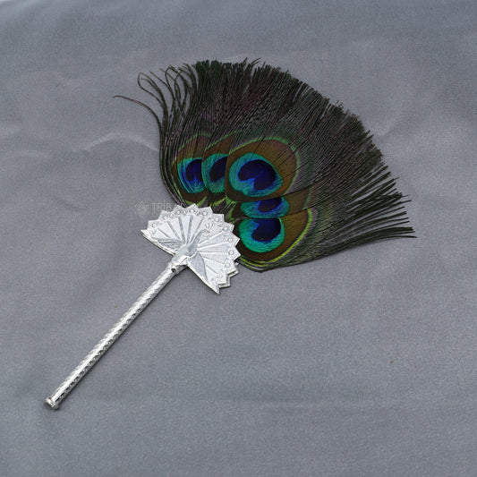 925 sterling silver divine Mor chari chhadi, with peacock feather, best lord Krishna laddu gopal gift, silver pankhi silver mor chadi su1315 - TRIBAL ORNAMENTS