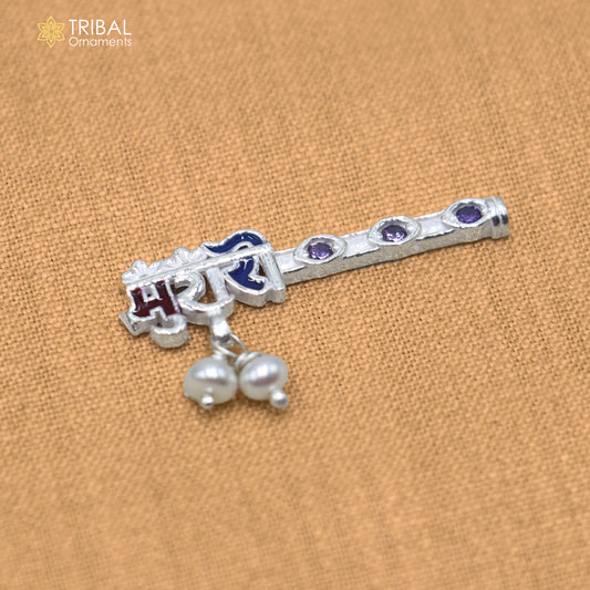 925 sterling silver stone design bansuri laddu Gopala flute, Krishna flute su1437