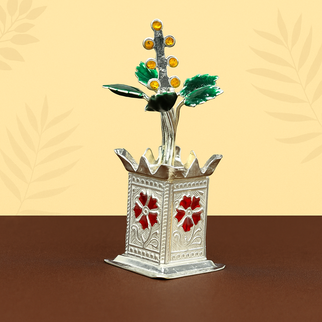 925 sterling silver handmade small tulsi plant basil rosary plant, puja temple article, elegant customized silver utensils article su232