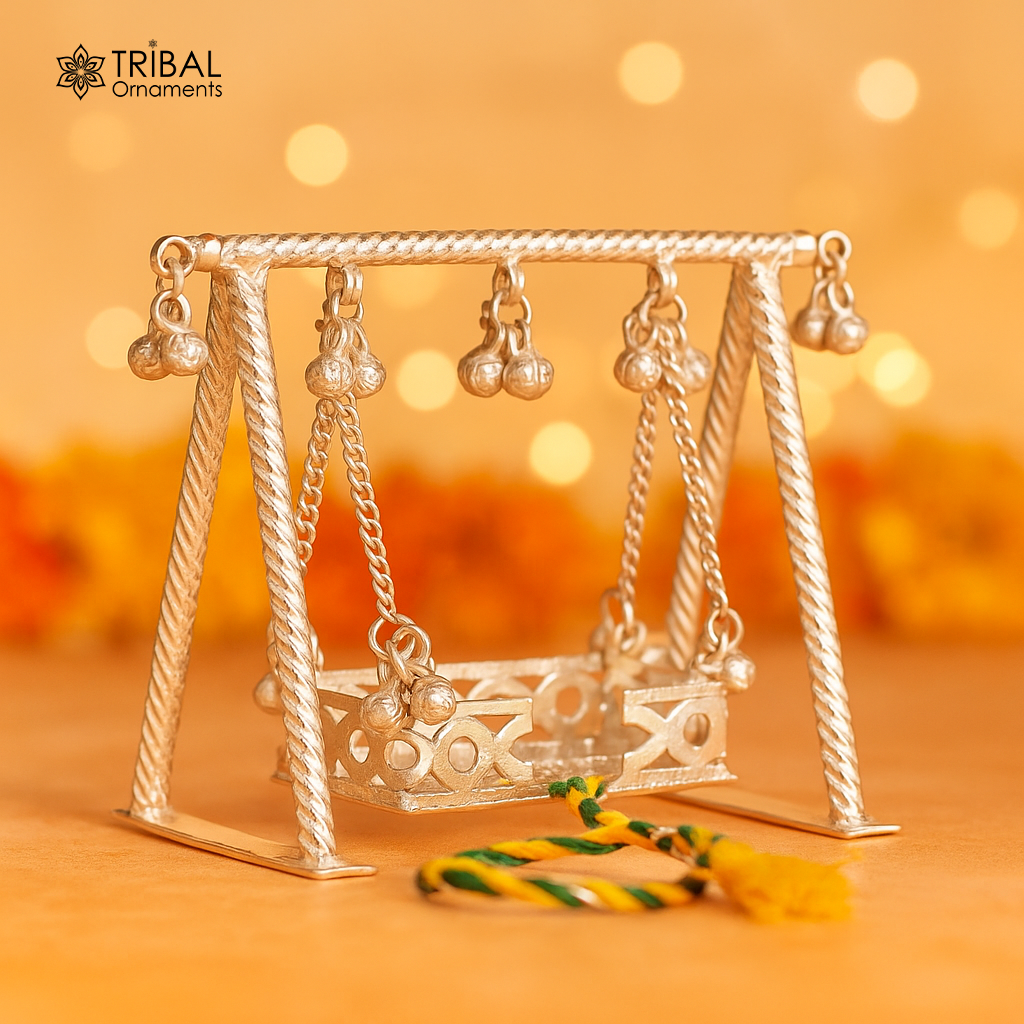 925Sterling silver handmade Bal Gopala jhula, little Krishna swing, child krishan palana, silver jhula, laddu gopal jhula, silver art su378