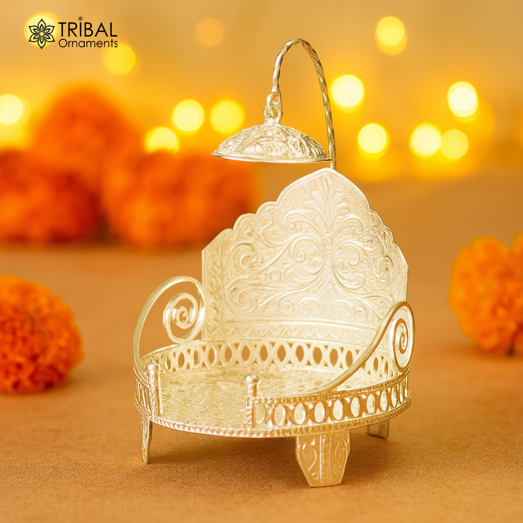 925 pure sterling silver Handmade Divine Singhasan, idol Silver throne, god statue's stand chair, temple art puja article india su487