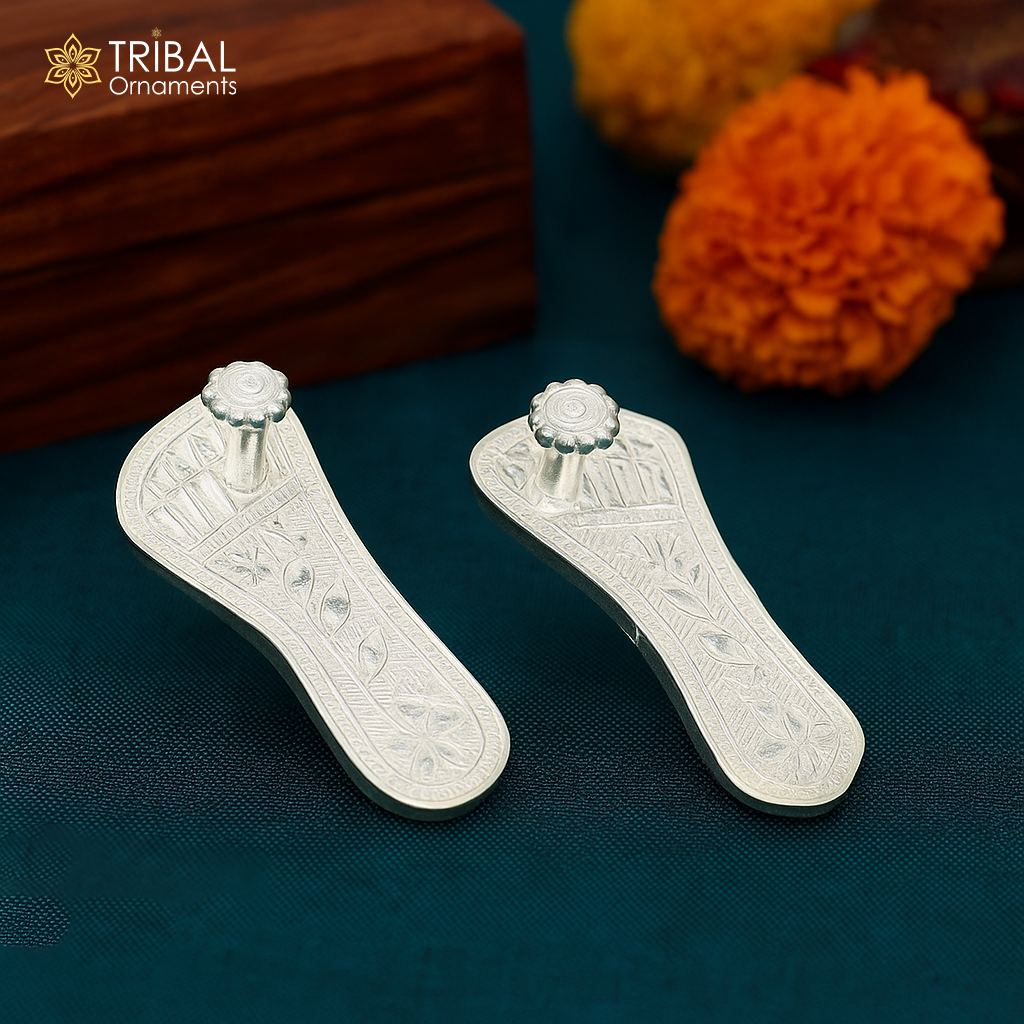 1.5" 925sterling silver handmade idols Charan paduka,slippers for idol krishna, laddu gopala, little krishna or Vshnu Narayana puja art su644