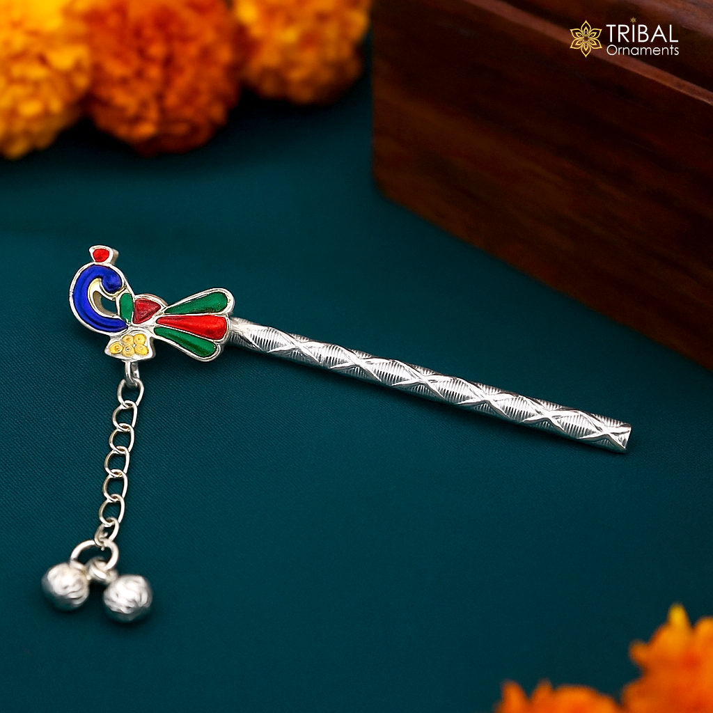7 cm long sterling silver handmade idol baby Krishna flute, silver bansuri, laddu gopala flute, little krishna flute puja art su793