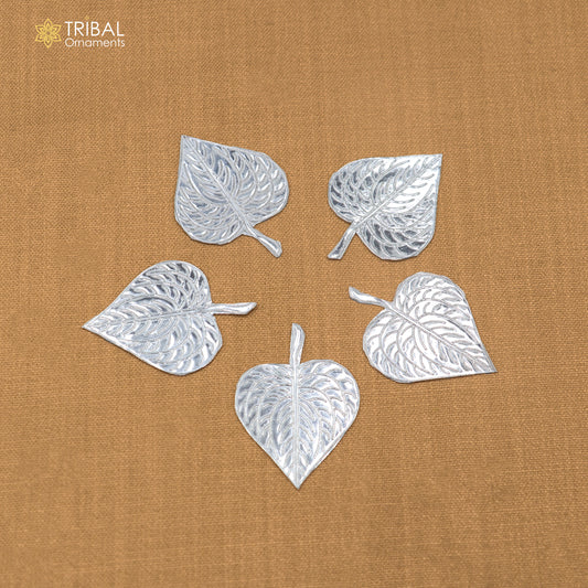 Lot 5 pieces 925 sterling silver handmade pipal leaf, best puja article , silver article su946