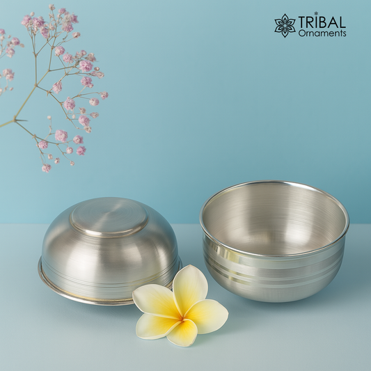 999 pure silver handmade combo of two different design bowl, silver vessel, silver baby utensils, silver puja article, puja utensils sv108