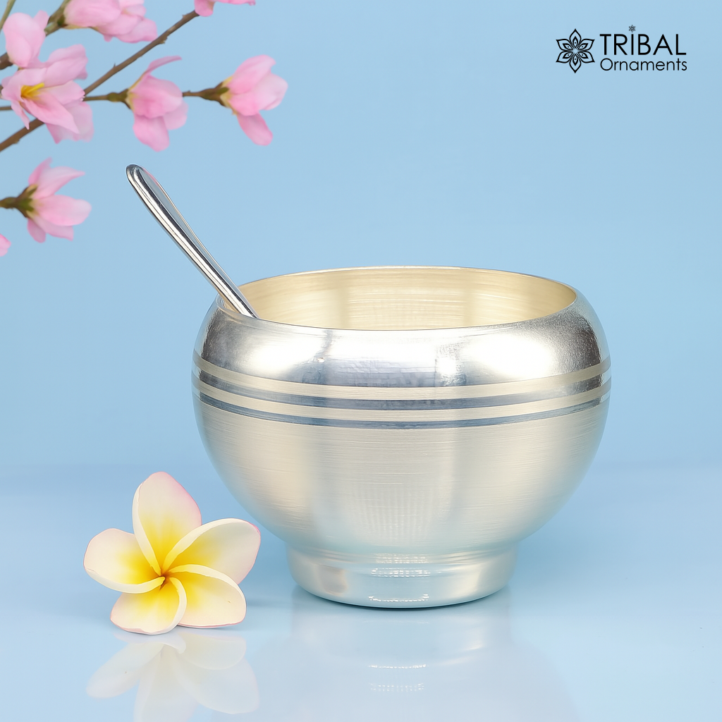 999 fine silver handmade small baby bowl and spoon set, silver tumbler, flask, stay baby/kids healthy, silver vessels utensils sv170