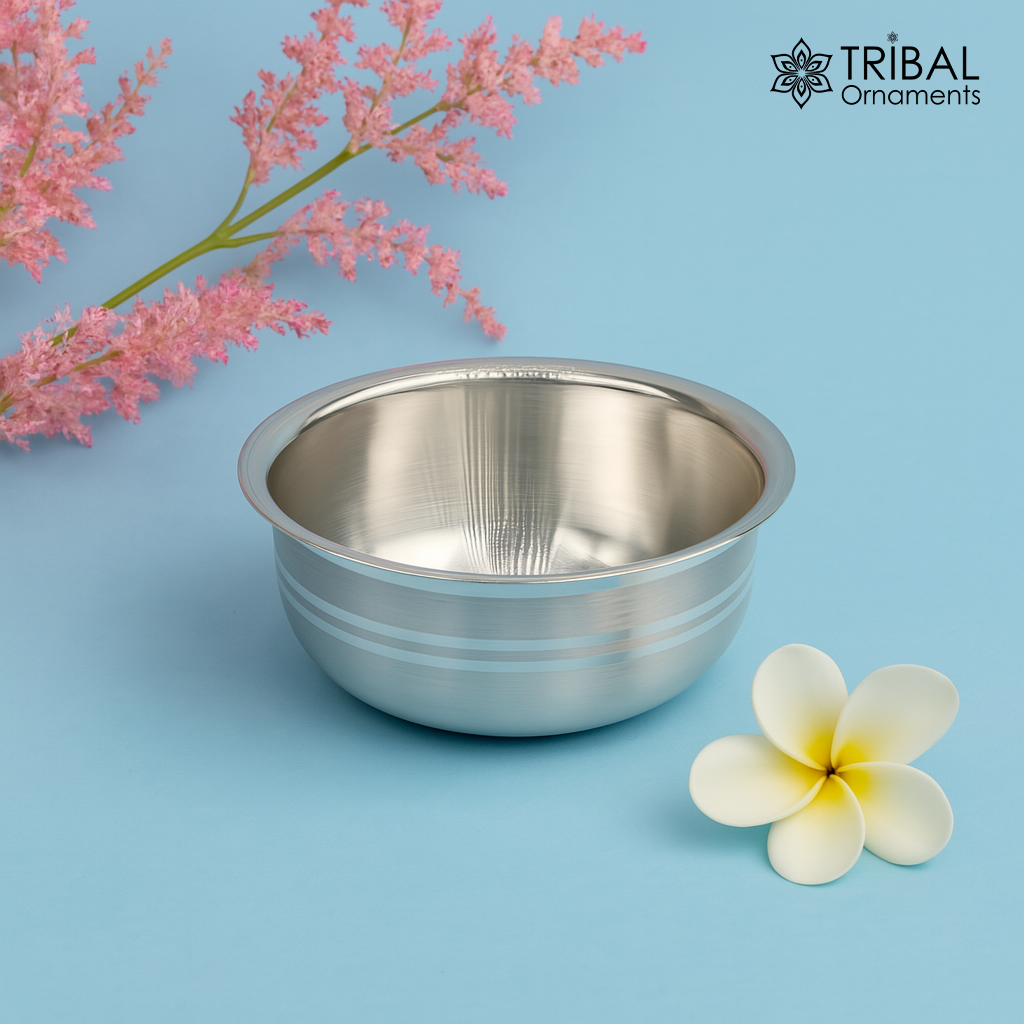 999 Fine silver handmade solid bowl, silver utensils, baby food bowl, silver puja article or gift for baby rice ceremony Annaprashana sv182