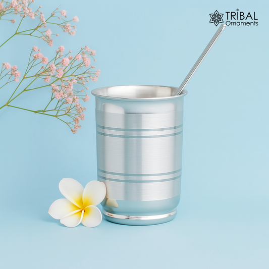 999 fine silver handmade water/milk Glass tumbler, silver flask, baby kids silver small cup utensils stay healthy from bacteria sv195