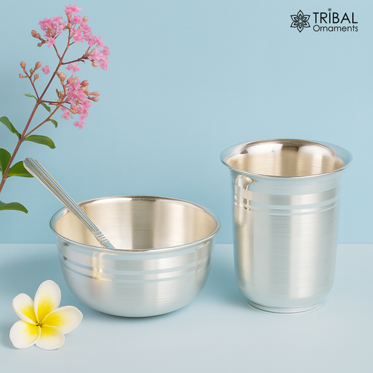 999 fine silver water milk glass and bowl, silver tumbler silver spoon, silver utensils, silver baby set serving food utensils sv200