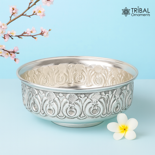 999 fine silver handmade kandrai nakshi work bowl, silver puja vessel, silver worshipping/puja utensils prasad bowl baby bowl sv215