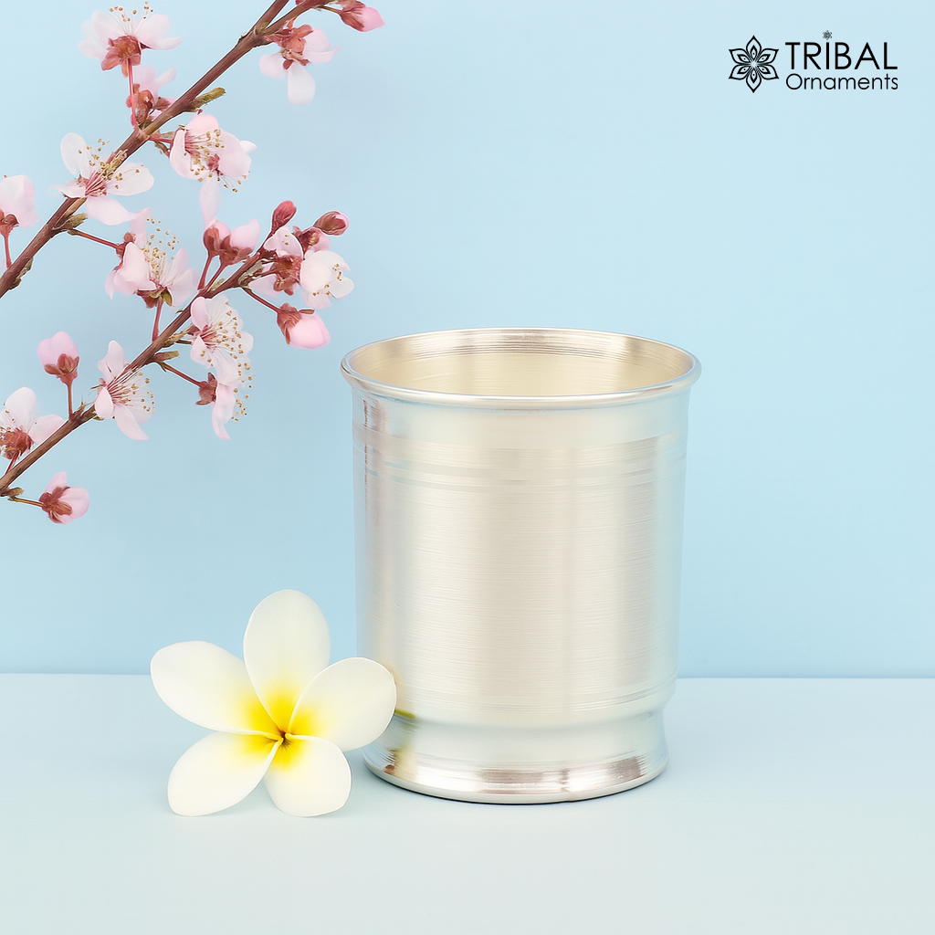 999 fine silver handmade vessel, water/milk Glass tumbler, silver flask, baby kids silver utensils stay healthy water milk cup sv228