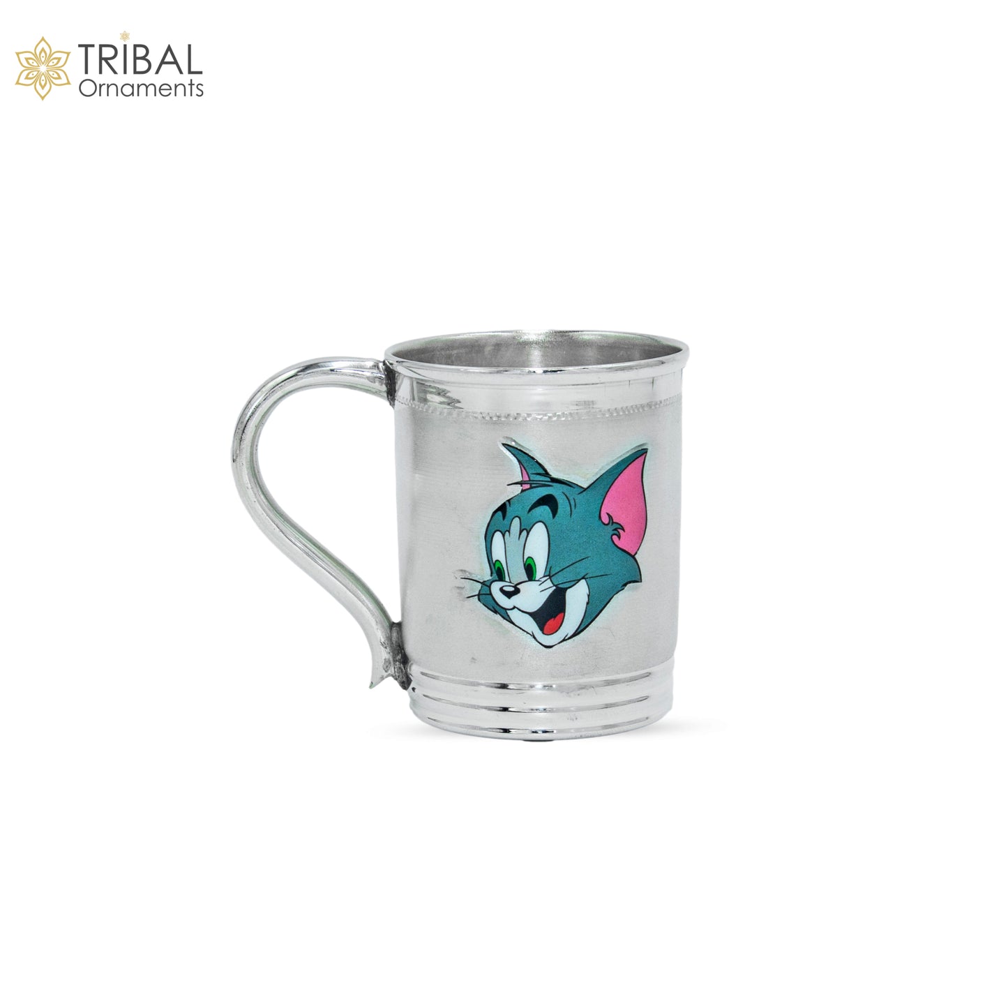 925 sterling silver handmade tom and jerry cartoon design coffee cup or water milk cup tumbler, silver baby food flask, silver kids utensils gift sv303 - TRIBAL ORNAMENTS