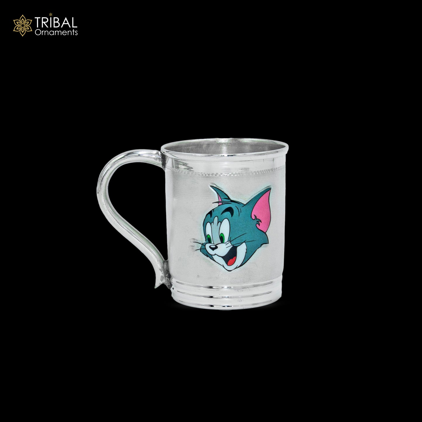 925 sterling silver handmade tom and jerry cartoon design coffee cup or water milk cup tumbler, silver baby food flask, silver kids utensils gift sv303 - TRIBAL ORNAMENTS