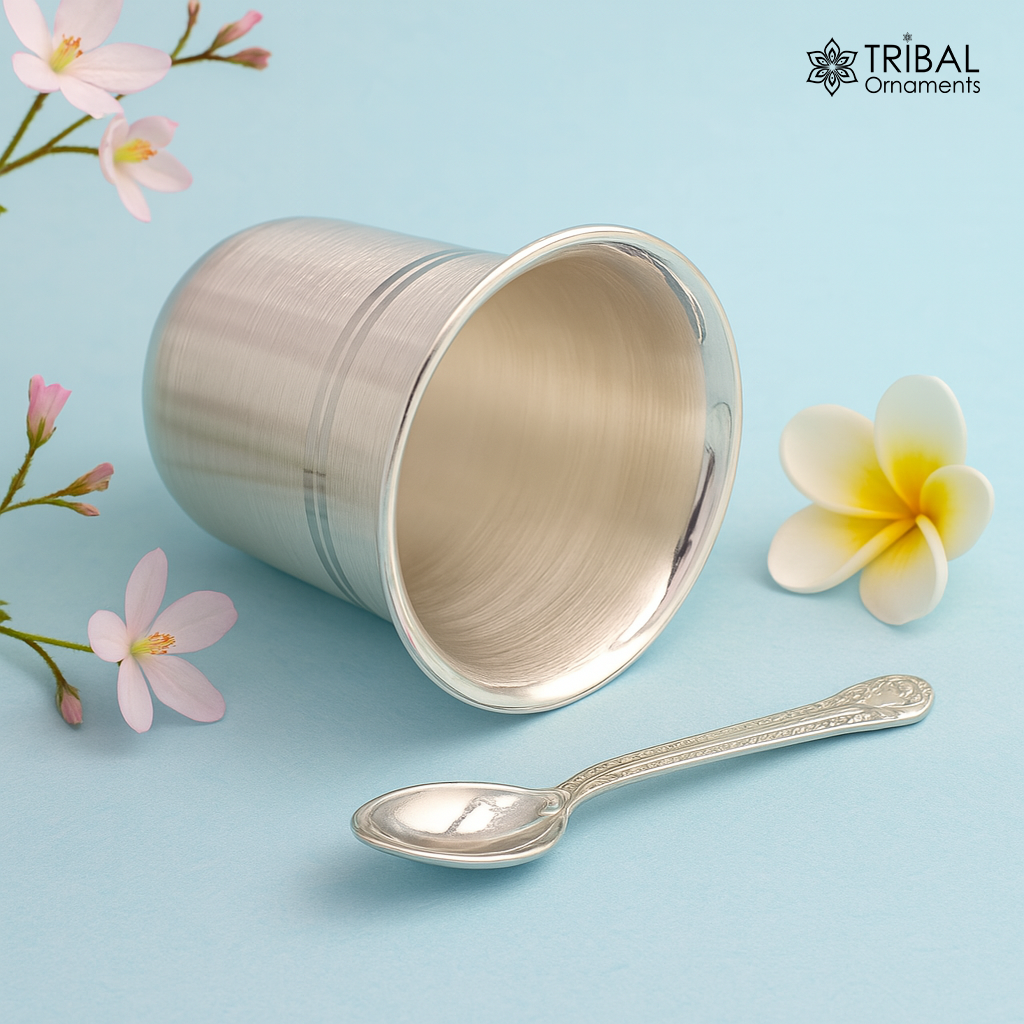 999 fine silver handmade vessels, water/milk Glass tumbler, silver flask, baby kids silver utensils for stay healthy from bacteria sv36