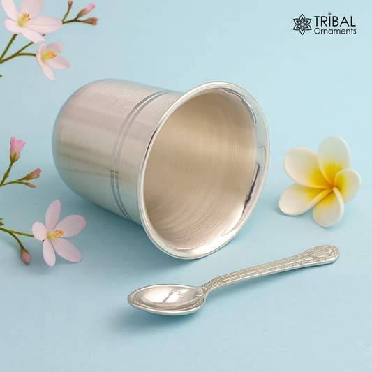 999 fine silver handmade vessels, water/milk Glass tumbler, silver flask, baby kids silver utensils for stay healthy from bacteria sv36
