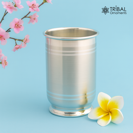 Handmade 999 fine silver vessels, water/milk Glass tumbler, silver flask, baby kids silver utensils for stay healthy from bacteria sv38