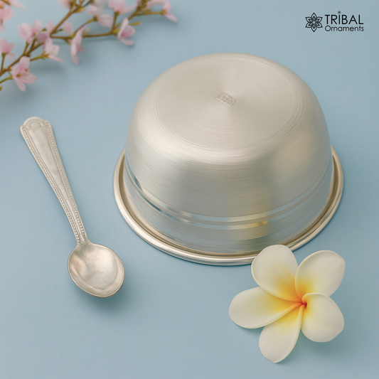 999 solid pure silver handmade utensils bowl and spoon, table serving bowl, silver vessel, baby feeding, kitchen baby set healthy art sv90