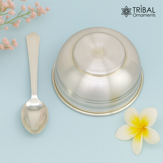 Awesome 999 fine solid silver handmade bowl tray for baby food, pure silver vessel, silver utensils, home and kitchen accessories india sv94