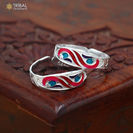 925 sterling silver minakari work thumb ring, toe band stylish women's brides jewelrytoer156