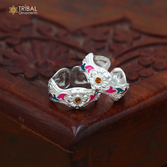 925 sterling silver minakari work toering, toe band stylish women's brides jewelry toer162