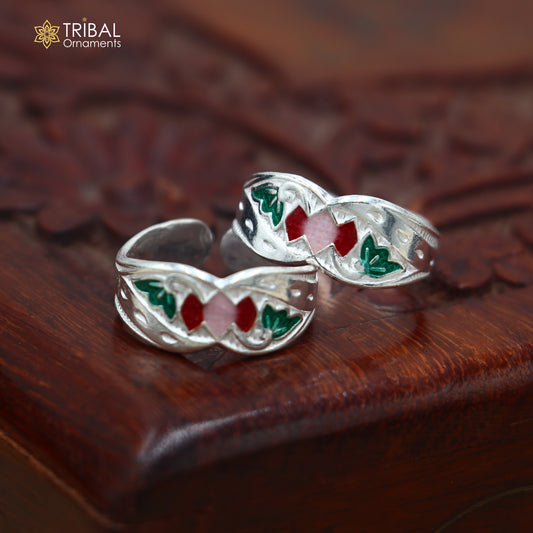925 sterling silver minakari work toering, toe band stylish women's brides jewelry toer166