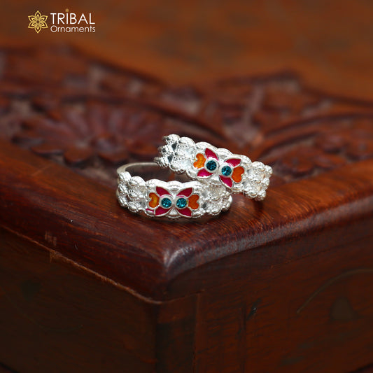 Stylish Minakari work solid silver toe ring for women, featuring intricate designs, perfect for bridal jewelry, by TRIBAL ORNAMENTS.