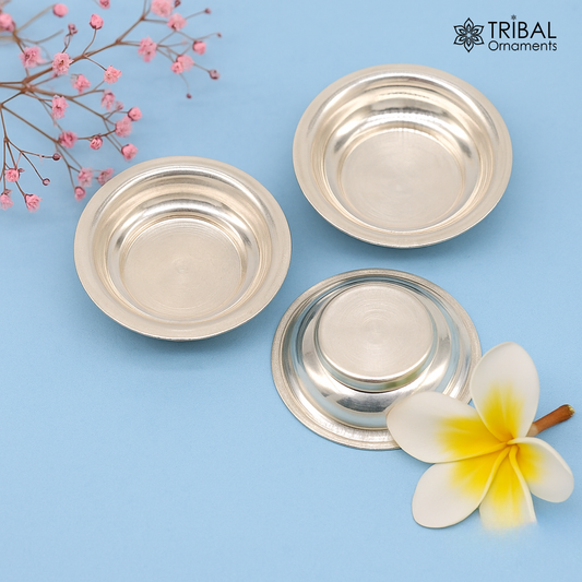 925 silver handmade silver small plate or Tilak bowl , best small tiny plate for saffron sandal or kumkum tilak dani su896 - TRIBAL ORNAMENTS