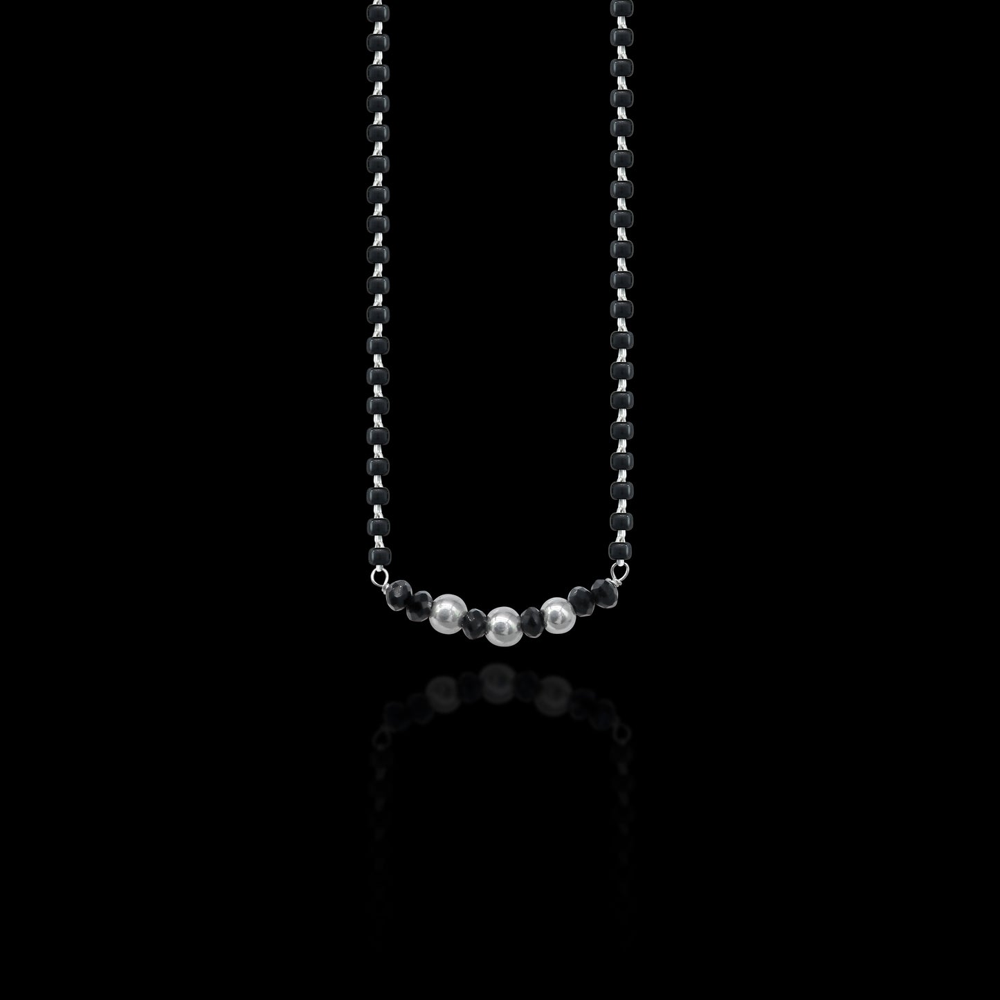 Sterling silver black beads chain necklace, vintage stylish Mangalsutra with traditional Indian bride design by TRIBAL ORNAMENTS