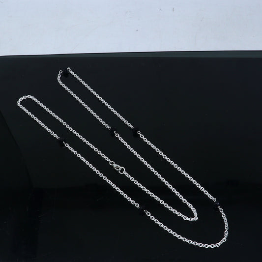 Pure 925 sterling silver black beaded chain necklace and vintage antique silver ball style pendant Mangalsutra ms122 - TRIBAL ORNAMENTS