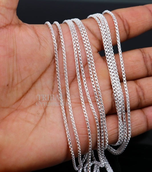 Sterling silver 2mm Rolo chain necklace by Tribal Ornaments, showcasing delicate, high-quality, handmade unisex jewelry.