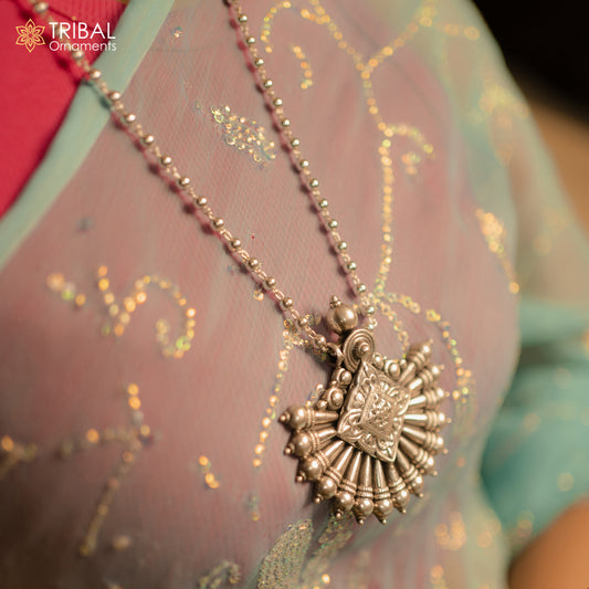 18 to 30" 925 sterling silver handmade beaded long necklace with unique design traditional cultural functional pendant necklace jewelry Set686 - TRIBAL ORNAMENTS