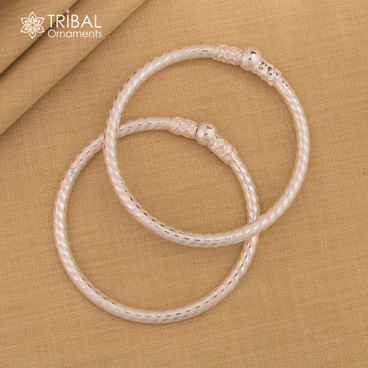 925 sterling silver handmade fabulous plain shine design bangle bracelet kada jewelry, tribal ethnic cultural single ball kada bangle nba417 - TRIBAL ORNAMENTS