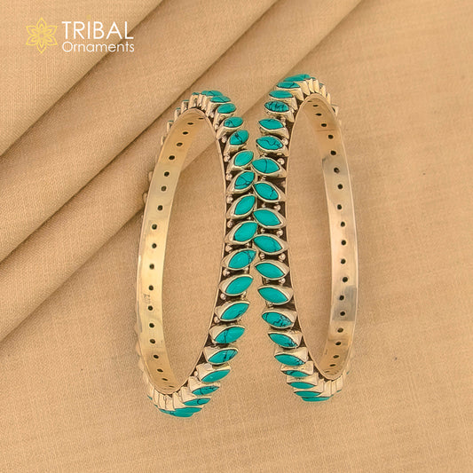 925 sterling silver customized turquoise stone bangle bracelet kada,silver ethnic jewelry nba388 - TRIBAL ORNAMENTS