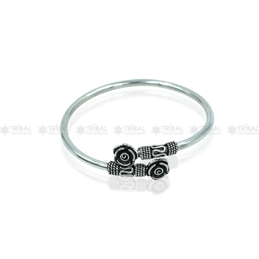 925 sterling silver handmade flower design stylish kada bangle bracelet tribal jewelry nsk874 - TRIBAL ORNAMENTS