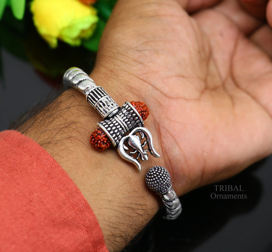 925 sterling silver handmade lord shiva Babubali kada bangle bracelet, best Shiva trident trishul kada, men's gifting jewelry RNSK470 - TRIBAL ORNAMENTS