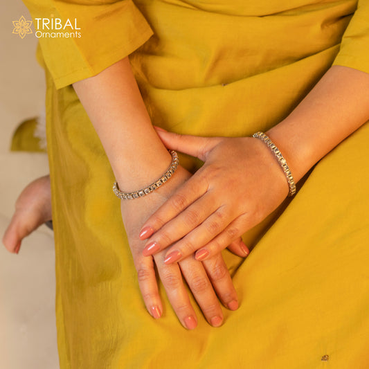 925 sterling silver qubic zircon stone wedding anniversary gifting functional bangle bracelet vintage tribal jewelry nba434 - TRIBAL ORNAMENTS