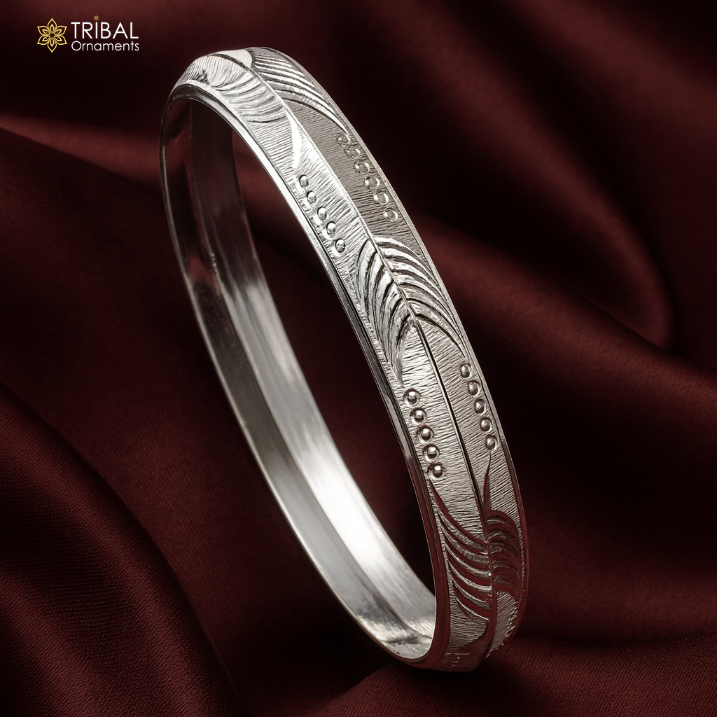 999 pure silver heavy stylish men's bangle kada nsk951 - TRIBAL ORNAMENTS