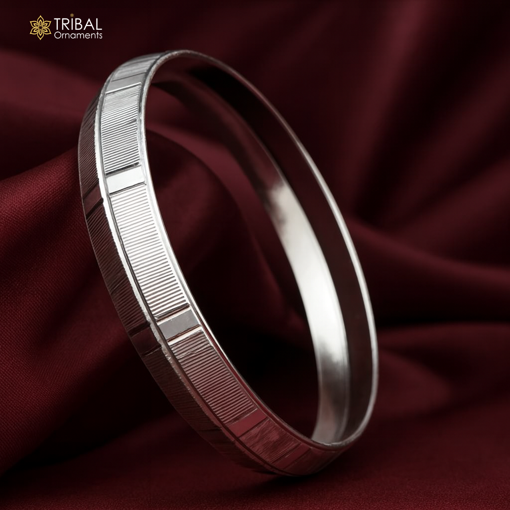 999 pure silver stylish men's bangle kada nsk949 - TRIBAL ORNAMENTS