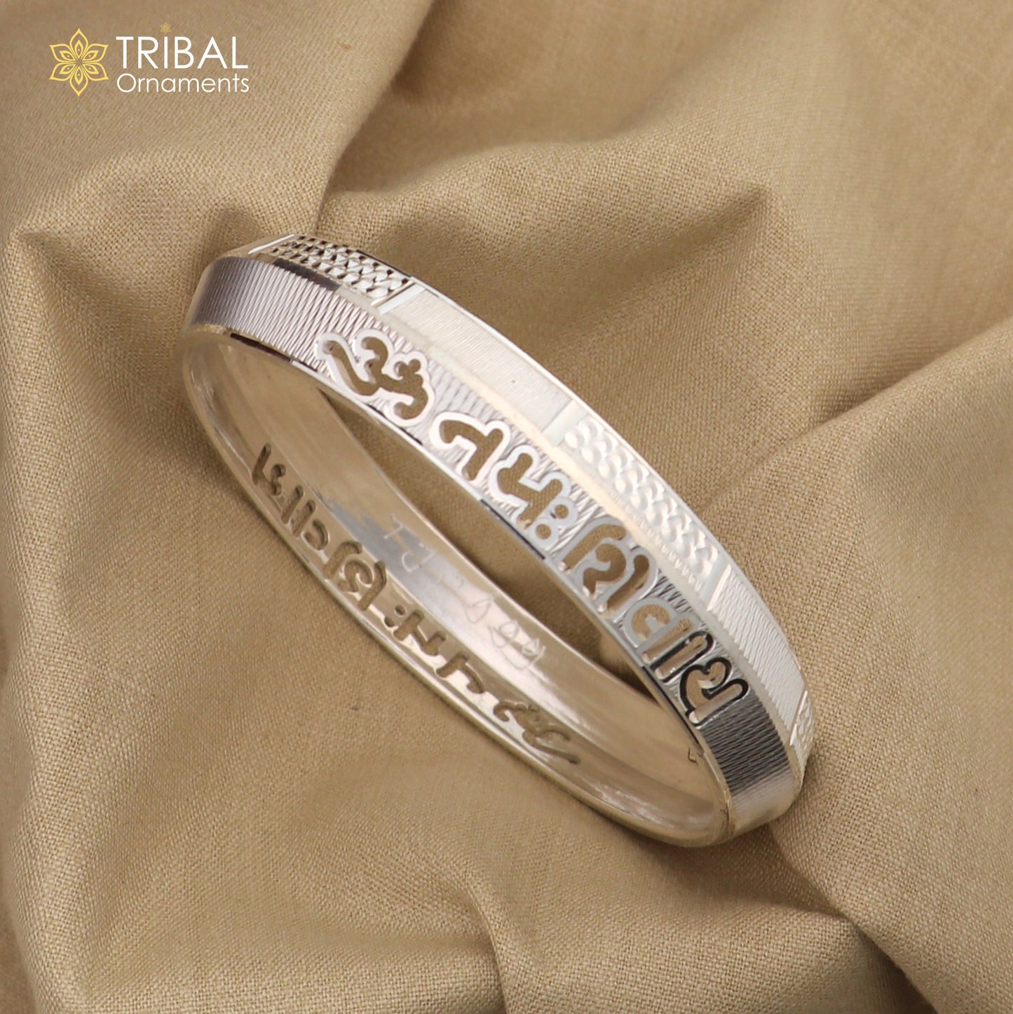 999 pure silver stylish Om namah shivay ( shiva mantra )shiny bangle kada nsk928 - TRIBAL ORNAMENTS