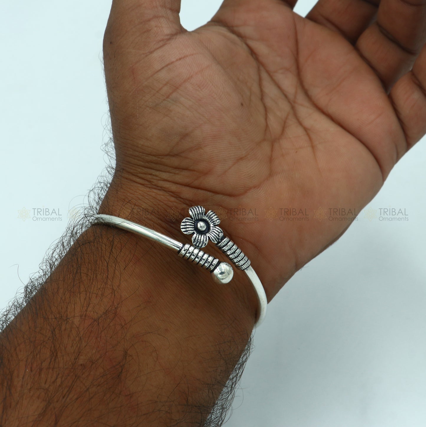 925 sterling silver handmade double flower design stylish kada bangle bracelet tribal jewelry nsk866 - TRIBAL ORNAMENTS
