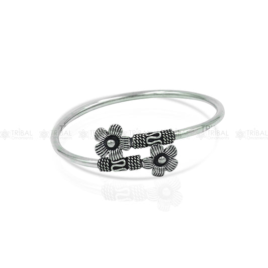 925 sterling silver handmade double flower design stylish kada bangle bracelet tribal jewelry nsk867 - TRIBAL ORNAMENTS