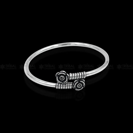 925 sterling silver handmade flower design stylish kada bangle bracelet tribal jewelry nsk863 - TRIBAL ORNAMENTS