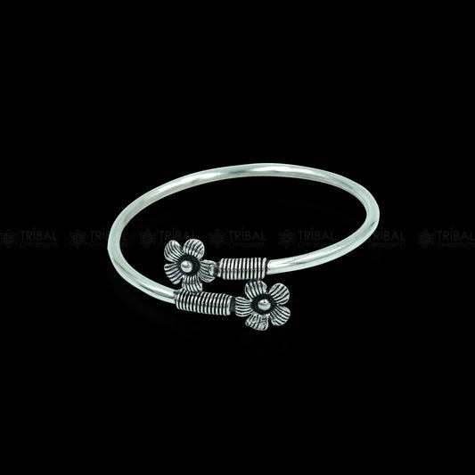 925 sterling silver handmade flower design stylish kada bangle bracelet tribal jewelry nsk883 - TRIBAL ORNAMENTS