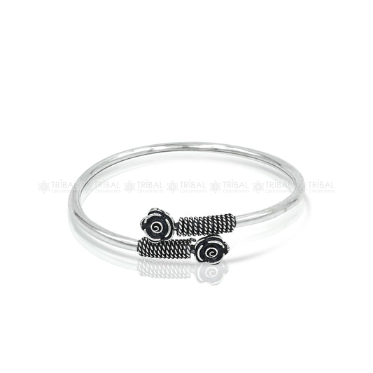 925 sterling silver handmade flower design stylish kada bangle bracelet tribal jewelry nsk886 - TRIBAL ORNAMENTS