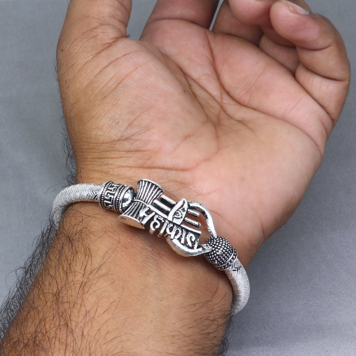 925 sterling silver handmade lord mahakal stylish kada bangle bracelet tribal jewelry nsk856 - TRIBAL ORNAMENTS