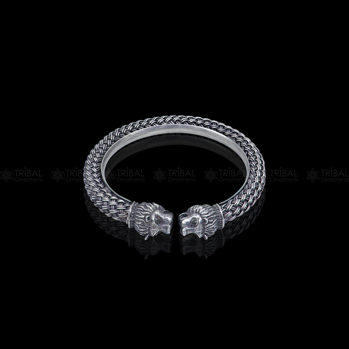 lion face design 925 sterling silver handmade bangle bracelet kada nsk852 - TRIBAL ORNAMENTS